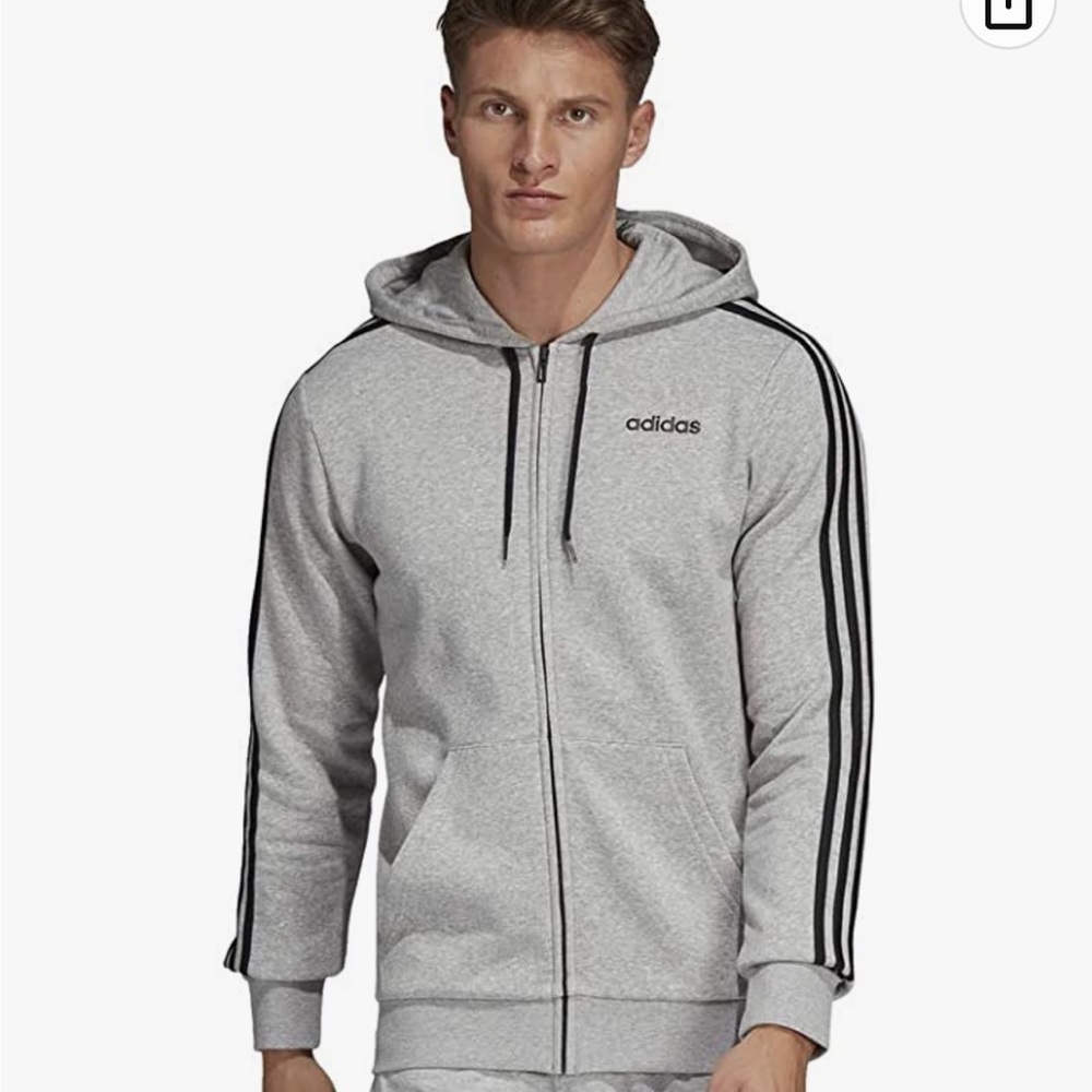 Adidas Essential 3 Stripes Full Zip Hoody Jacket Size Large